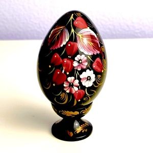 Hand painted wooden egg handcrafted in the Ukraine, and signed by artist